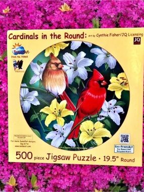 SunsOut Jigsaw Puzzle CARDINALS IN THE ROUND 500 Pieces Birds Flowers